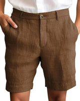 Calen - Schmal geschnittene Leinen-Shorts in Braun
