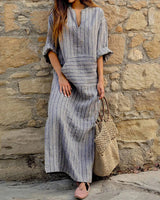 Yvonne - Gestreiftes Maxikleid in Grau (Fast ausverkauft)