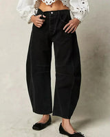 Damen Knopfverschluss Baggy Jeans in Schwarz