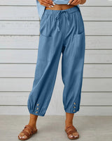 Kobe™ Baumwoll-Leinen-Hose mit Fronttaschen und verstellbarem Kordelzug in Blau
