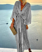 Damen Wickel Pailletten Kleid in Silber