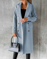 Bettina | Damen Langer Doppelreihiger Trenchcoat in Blau