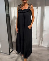 Neapel™ Maxikleid aus leichter Viskose mit Leo-Trägern und lockerem Fall in Schwarz