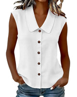 Celinea™ Baumwoll-Leinen-Bluse Mit Elegantem Kragen Und Vorderen Knöpfen in Weiß