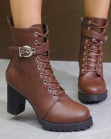 Claudia | Damen Schnürstiefeletten mit Schnallendetail in Braun