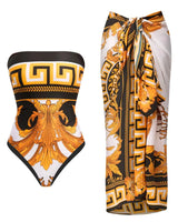 Alenya | Dein figurformender Push-Up-Einteiler mit passender Strandrobe in Orange / Schwarz / Gold