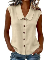 Celinea™ Baumwoll-Leinen-Bluse Mit Elegantem Kragen Und Vorderen Knöpfen in Beige