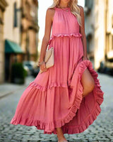 Damen Ärmellos A-Linie Maxi Sommerkleid in Rosa