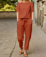 Charlotte - Outfit Set mit Kurzarm in Braun