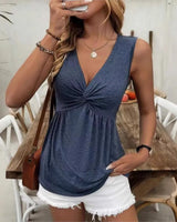 Amélisse™ Bluse Mit V-Ausschnitt Und Figurbetonender Drapierung in Blau