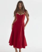 Linda | Damen Blumenkleid Korsett Seitenschlitz Midi – Blumen Korsett Midi 2026 in Rotes Linsay