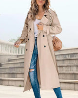 Candice™ Mantel Mit Vorderen Knöpfen und Klassischem Revers in Khaki