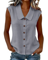 Celinea™ Baumwoll-Leinen-Bluse Mit Elegantem Kragen Und Vorderen Knöpfen in Grau