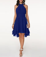 Damen Halter Mini Hochzeitsgast Kleid in Blau