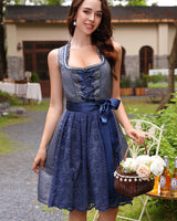 Damen Elegantes Oktoberfest Dirndl Kleid - Friede in Blau
