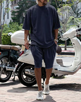 Draxen™-Set aus Premium-Strick mit Oversize-Passform und Streetwear-Style in Dunkelblau