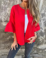 LineaLuxe™ - Strickjacke aus Festem Strick mit Voluminösen Ärmeln und Minimalistischem Schnitt / Zeitlose Eleganz mit Viel Leichtigkeit! in Rot