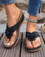 Amelie™ Keilsandalen Mit Blumenapplikation Und Breiten Riemen in Schwarz