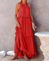 Munalisa - Maxikleid Mit Rüschen in Rot