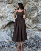 Damen Strand Midi Sommerkleid in Schwarz