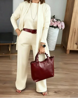 Evanna™ Set mit Basic-Shirt, Langem Cardigan und Gerade Geschnittener Hose / Diskrete Eleganz, die Selbstvertrauen Ausstrahlt! in Beige