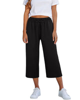Lisia™ Pantacourt-Hose Aus Baumwoll-Leinen Mit Elastischem Bund Und Verstellbarem Kordelzug in Schwarz