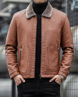 Herren Lederjacke mit Kragen - Leon in Braun