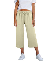 Lisia™ Pantacourt-Hose Aus Baumwoll-Leinen Mit Elastischem Bund Und Verstellbarem Kordelzug in Beige