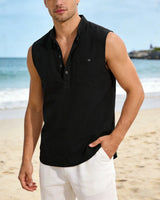 Sebastien™ Tanktop aus Baumwoll-Leinen mit Stehkragen in Schwarz