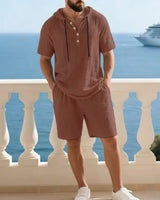 Portofino Coast™ Set Aus Baumwoll-Leinen Mit Moderner Kapuzenshirt in Braun