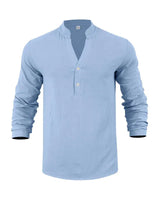 Orvian™ Hemd aus Premium-Leinen mit Minimalistischem Henley-Kragen in Hellblau