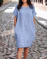 Alissea™-Kleid aus Baumwollleinen mit Weitem Schnitt in Blau