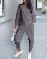 Eva™ Set mit asymmetrisch geschnittenem Sweatshirt und Jogginghose mit Taschen in Grau