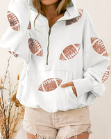 Touchdown Glam™ Hoodie aus Premium-Baumwolle mit Kapuze und Sportlichem Pailletten-Design / Glamour und Komfort in Perfekter Balance! in Weiß