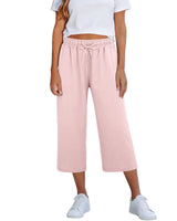 Lisia™ Pantacourt-Hose Aus Baumwoll-Leinen Mit Elastischem Bund Und Verstellbarem Kordelzug in Pink