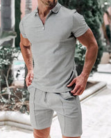 Pietro™ Premium-Strickset mit Struktur mit Zip-Poloshirt in Grau