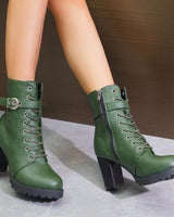Claudia | Damen Schnürstiefeletten mit Schnallendetail in Grün