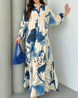 Yumi™ Maxikleid aus Premium-Viskose mit Knopfleiste Vorne in Blau
