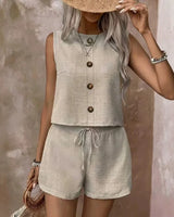 Celestina™ Set Aus Leinen-Baumwoll-Mischung Mit Minimalistischem Design in Khaki