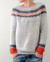Andrea | Damen-Winter-Weihnachtspullover mit nordischem Muster in Hellgrau