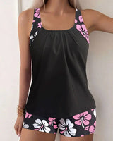 Ravina | Dein stylisches 2-teiliges Schwimmset für Sommer & Strand in Schwarz mit Rosa Blumen