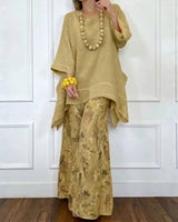 Amara™ Baumwoll-Leinen-Set mit Oversize-Bluse und Palazzohose in Khaki