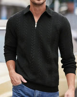 Carlisle™-Pullover aus Hochwertigem Zopfmuster-Strick mit Polokragen und Metallreißverschluss in Schwarz