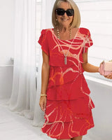 Geneviève | Elegantes, fließendes Kleid mit Volants in Rot