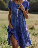 Giovana – Elegantes Midi-Kleid Mit Kurzen Ärmeln in Marineblau