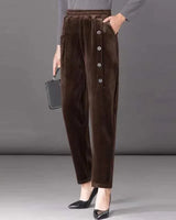 Lünelle™ Samtgefütterte Hose mit Zierknöpfen / Gemütlichkeit und Stil an kalten Tagen! in Kaffee