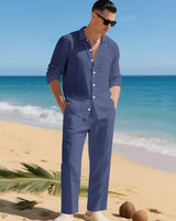 Luca™ Baumwoll-Leinen-Set mit Button-Down-Hemd in Dunkelblau