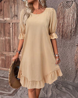 Joan – Elegantes Damen Volantkleid in Khaki