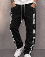 Danley - Lässige Jogging Hose Aus Kunstwildleder Mit Seitlichem Streifen in Schwarz