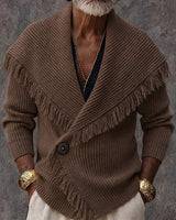 Olson - Stilvolle Strickjacke Mit Fransenbesatz Und Schalkragen in Braun